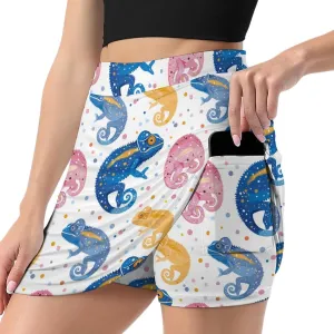 Colorful Illustration Flamingos Pattern Women's Athletic Skirts Light Proof A-line Trouser Skirt with Shorts Pockets