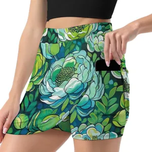 Colorful Illustration Flamingos Pattern Women's Athletic Skirts Light Proof A-line Trouser Skirt with Shorts Pockets