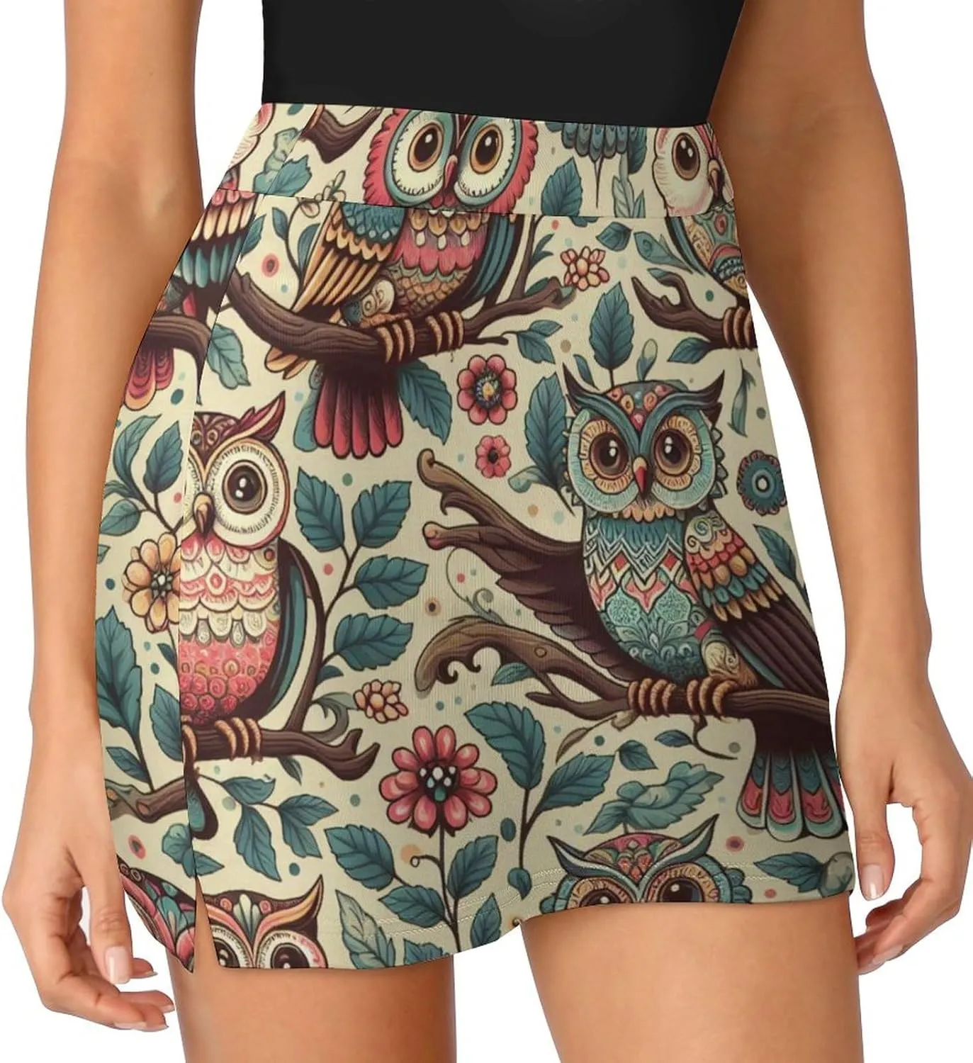 Colorful Illustration Flamingos Pattern Women's Athletic Skirts Light Proof A-line Trouser Skirt with Shorts Pockets