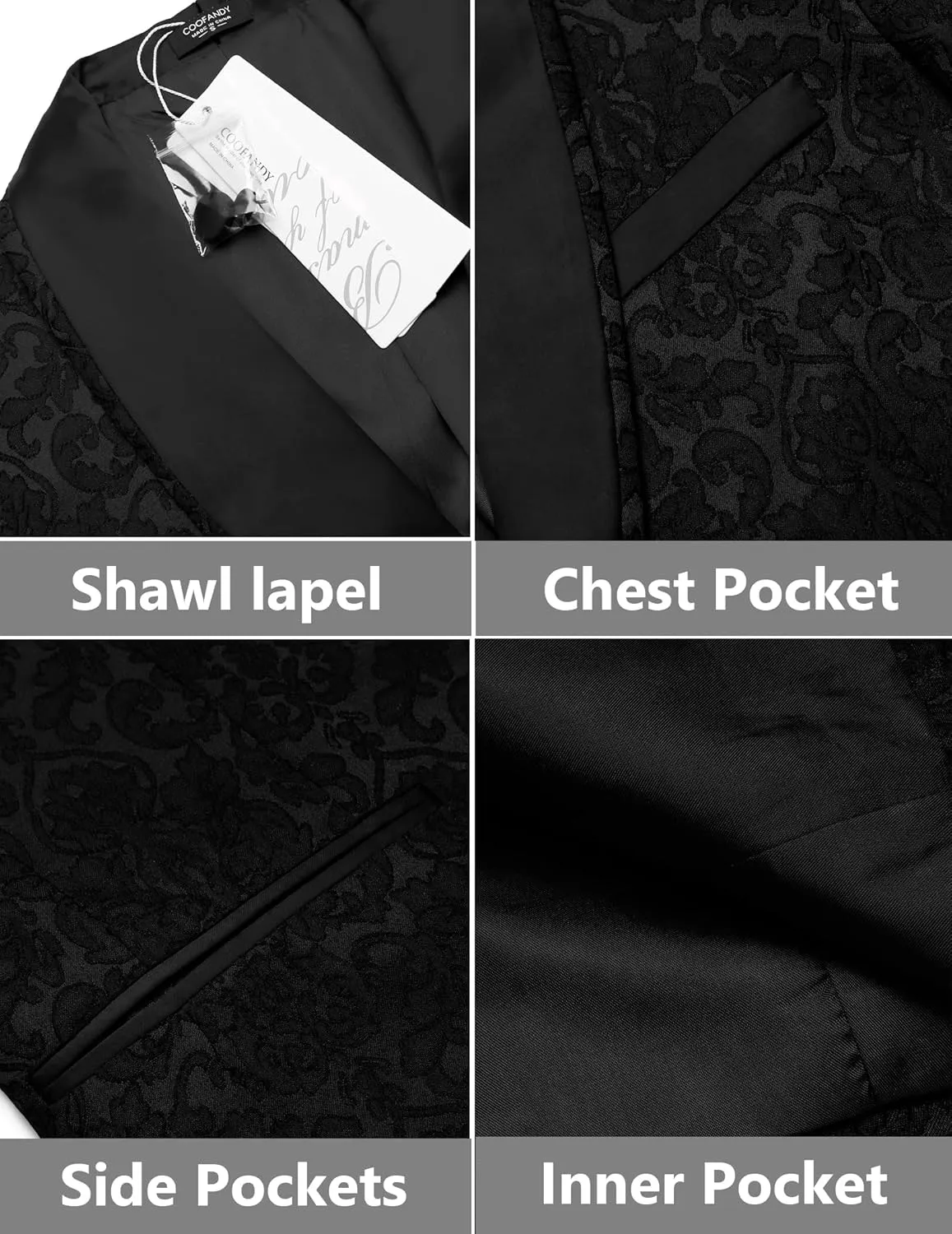 COOFANDY Men's Floral Tuxedo Suit Jacket Slim Fit Dinner Jacket Party Prom Wedding Blazer Jackets