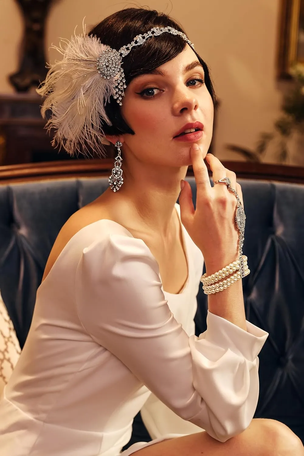 Coucoland 1920s Flapper Earrings Roaring 20s Great Gatsby Rhinestone Earrings