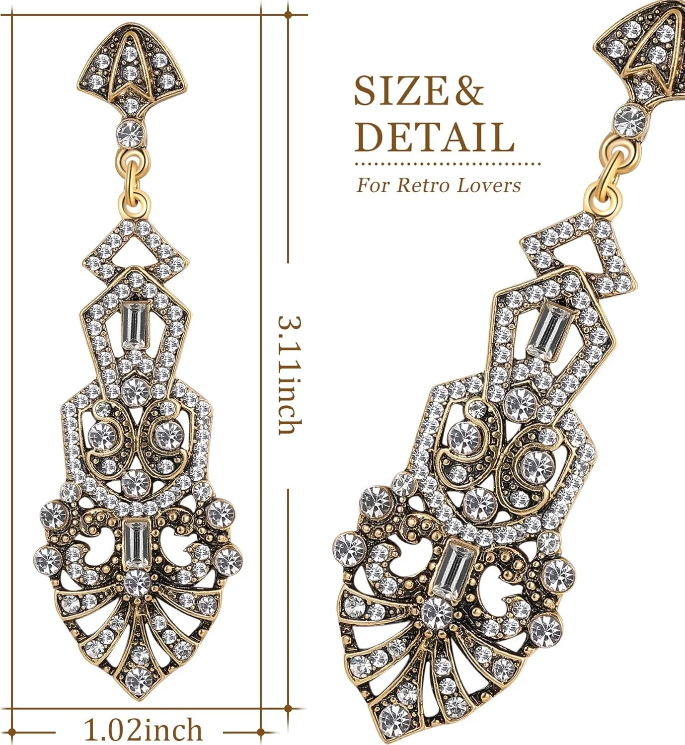 Coucoland 1920s Flapper Earrings Roaring 20s Great Gatsby Rhinestone Earrings