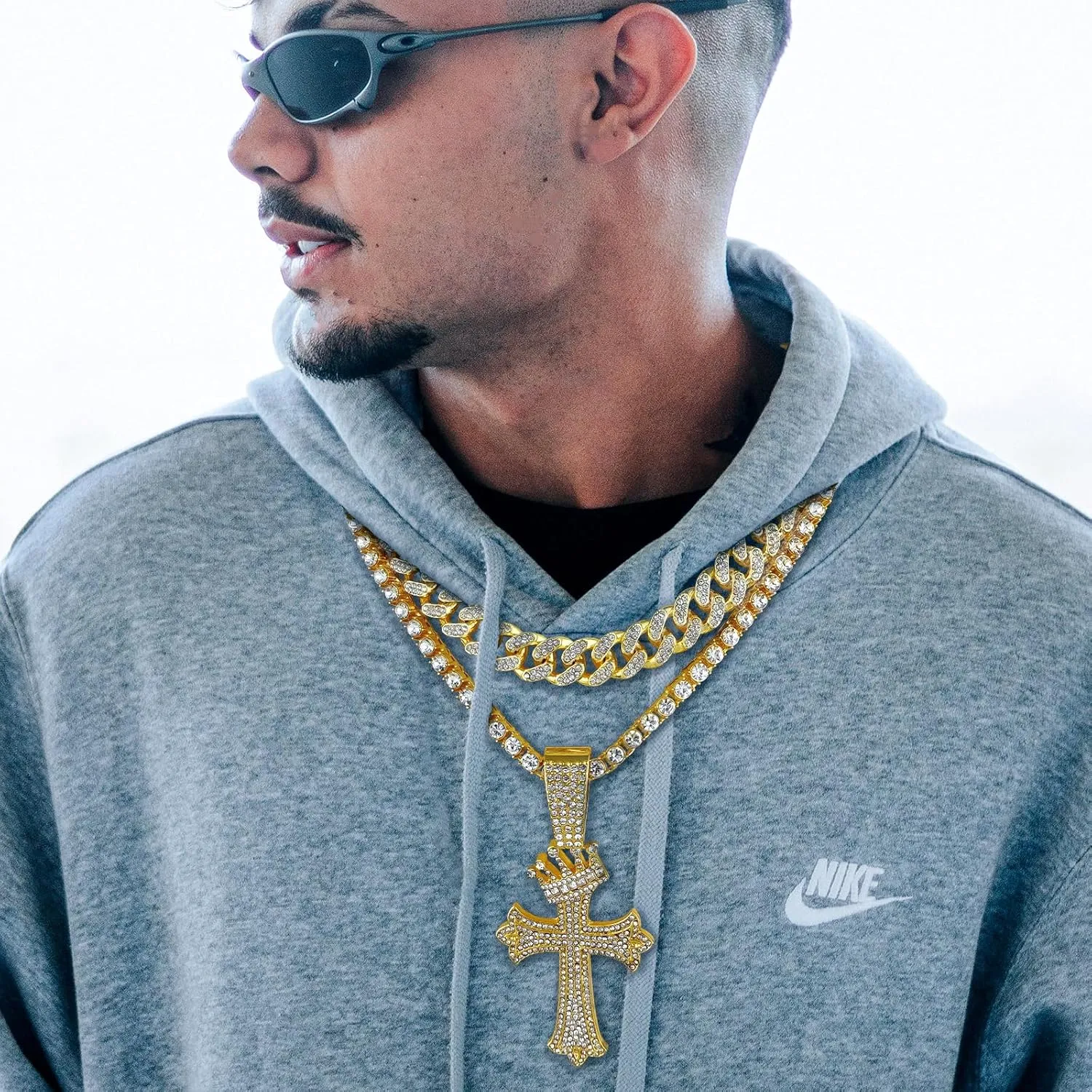 Cross Necklace for Men 22'' Cuban Link Necklace 24'' Iced Out Diamond Tennis Silver chain Mens Jewelry