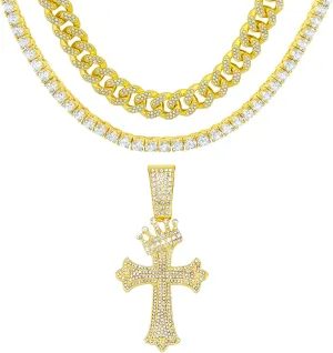 Cross Necklace for Men 22'' Cuban Link Necklace 24'' Iced Out Diamond Tennis Silver chain Mens Jewelry