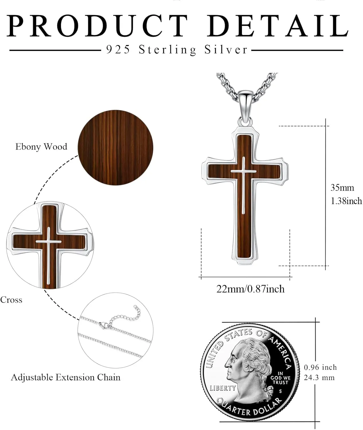 Cross Necklace for Men 925 Sterling Silver Abalone Shell/Opal/Malachite/Turquoise/Lapis Lazuli/Red Coral/Black Tourmaline/Celtic Cross Pendant Religious Jewelry Gift for Father Husband Son