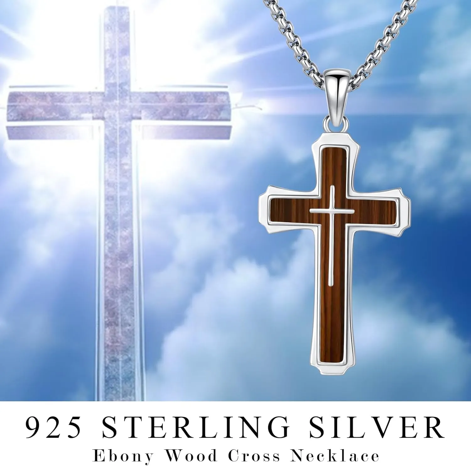 Cross Necklace for Men 925 Sterling Silver Abalone Shell/Opal/Malachite/Turquoise/Lapis Lazuli/Red Coral/Black Tourmaline/Celtic Cross Pendant Religious Jewelry Gift for Father Husband Son