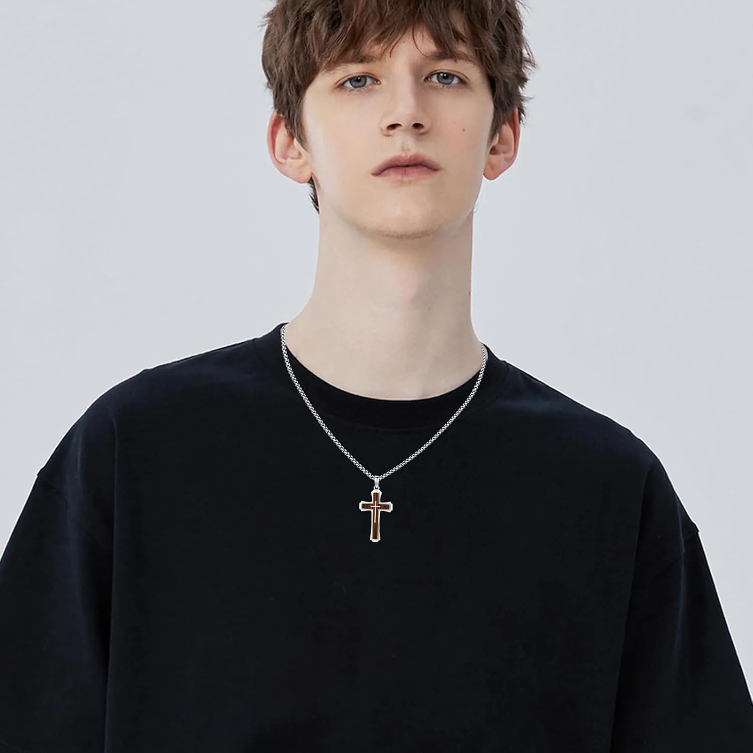 Cross Necklace for Men 925 Sterling Silver Abalone Shell/Opal/Malachite/Turquoise/Lapis Lazuli/Red Coral/Black Tourmaline/Celtic Cross Pendant Religious Jewelry Gift for Father Husband Son