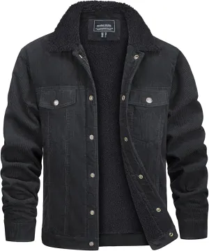 CRYSULLY Men's Corduroy Jacket Cotton Sherpa Lined Jacket Turn-Down Collar Jackets with 5 Pockets