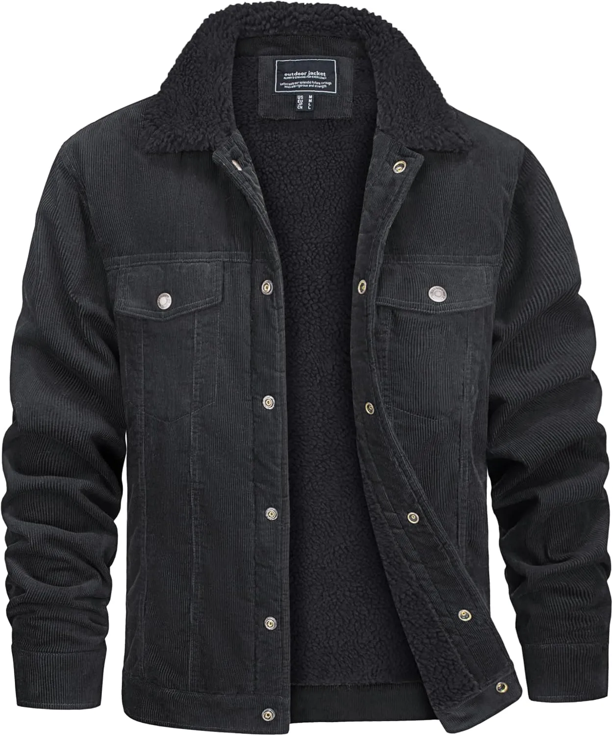 CRYSULLY Men's Corduroy Jacket Cotton Sherpa Lined Jacket Turn-Down Collar Jackets with 5 Pockets