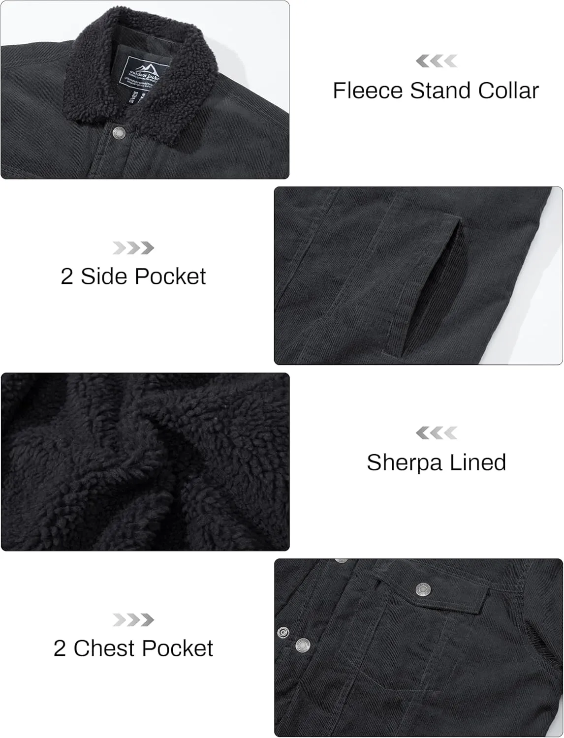 CRYSULLY Men's Corduroy Jacket Cotton Sherpa Lined Jacket Turn-Down Collar Jackets with 5 Pockets