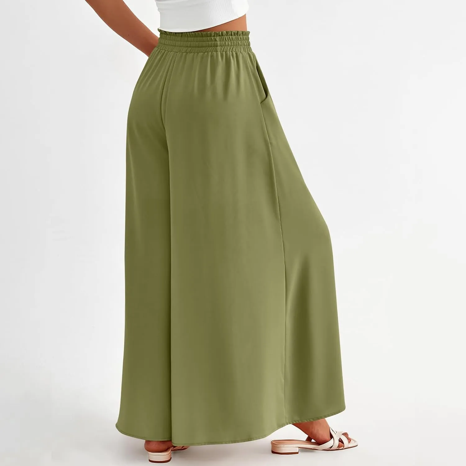 Culottes for Women Casual High Waist Wide Leg Pants Summer Floral Palazzo Pants Lounge Beach Trousers with Pocket