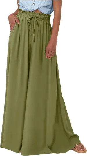 Culottes for Women Casual High Waist Wide Leg Pants Summer Floral Palazzo Pants Lounge Beach Trousers with Pocket