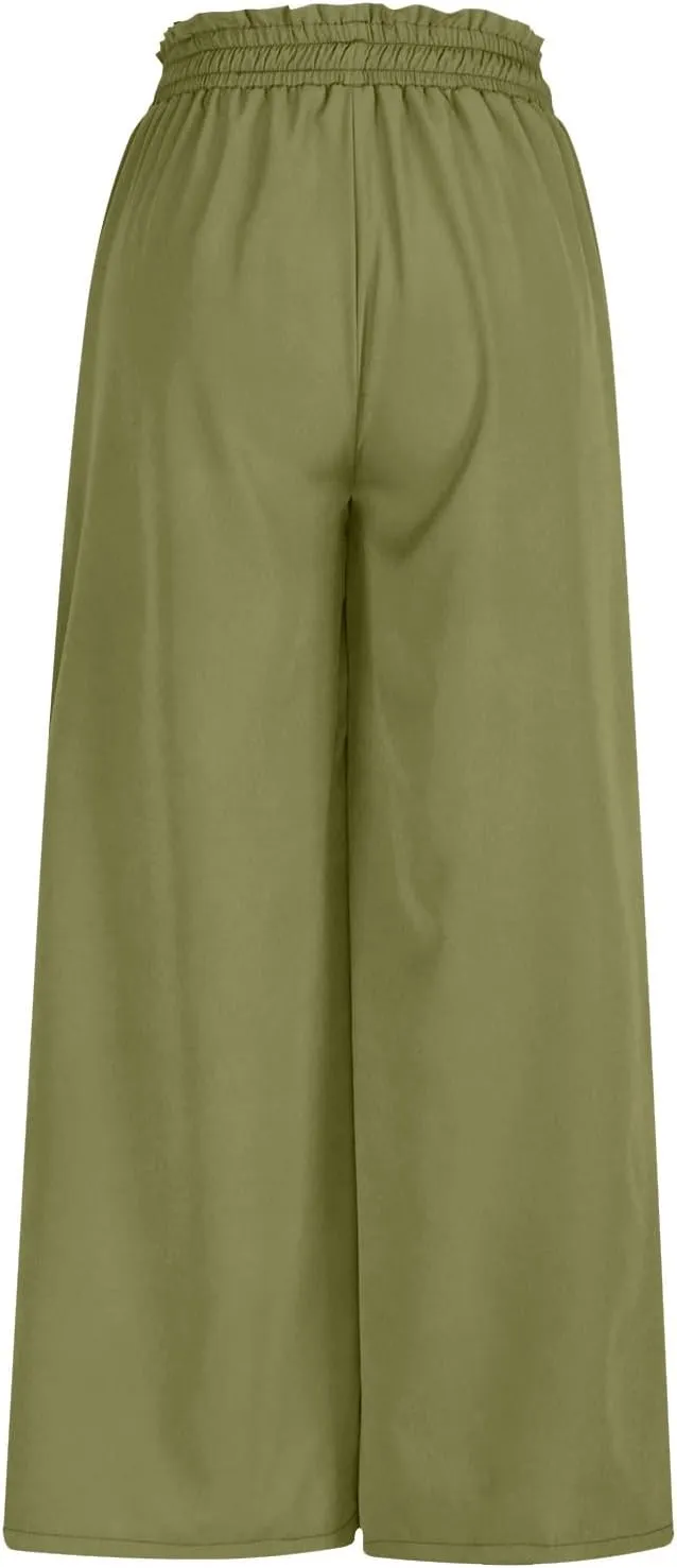 Culottes for Women Casual High Waist Wide Leg Pants Summer Floral Palazzo Pants Lounge Beach Trousers with Pocket