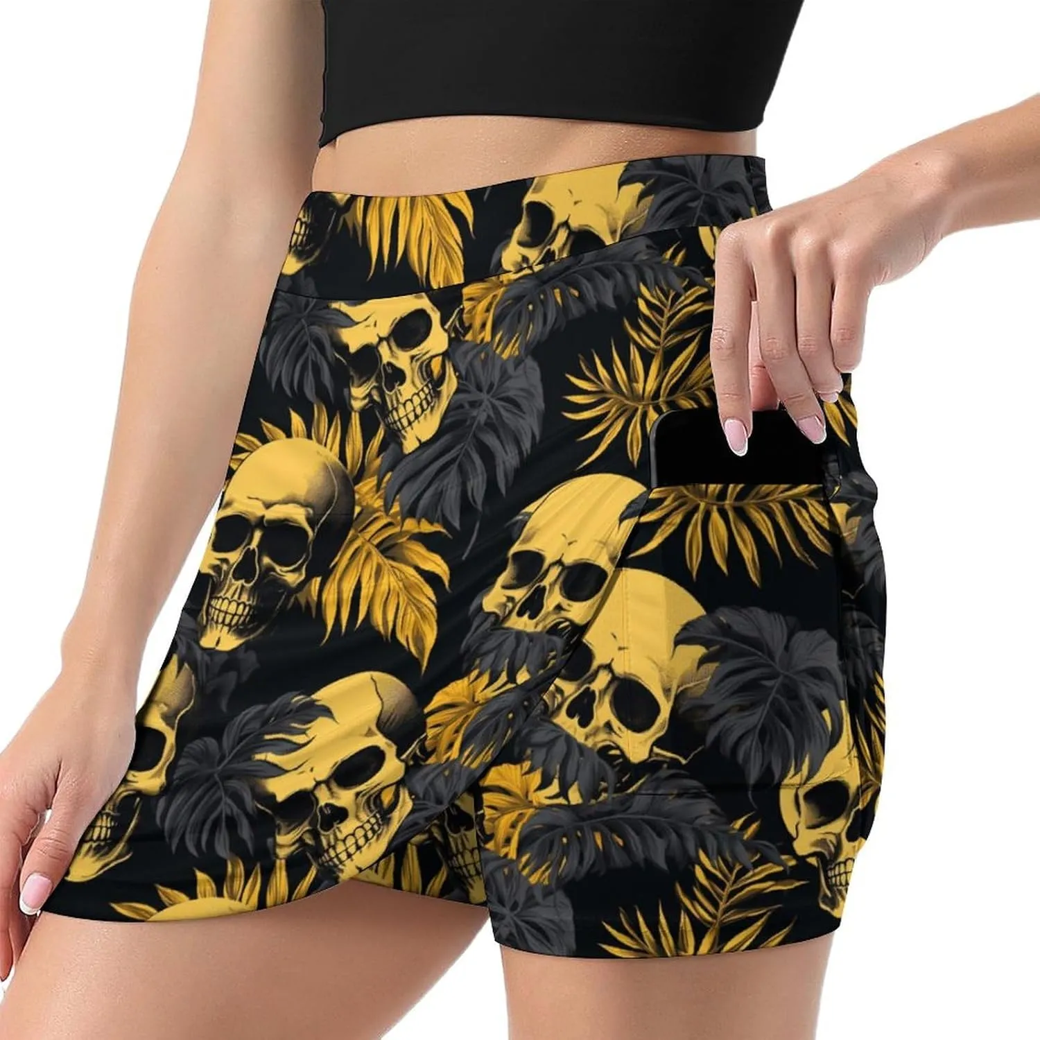 Cute White Polar Bear Women's Athletic Skirts Light Proof A-line Trouser Skirt with Shorts Pockets