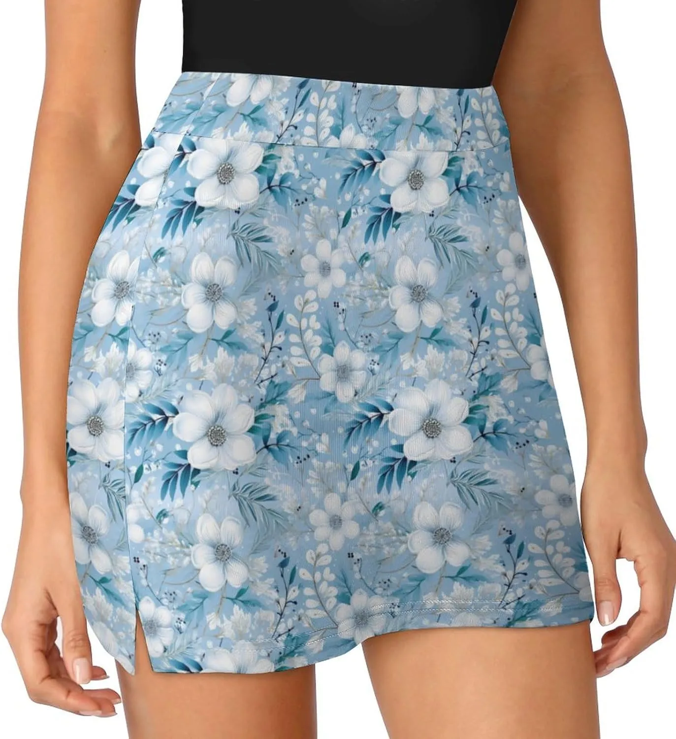 Cute White Polar Bear Women's Athletic Skirts Light Proof A-line Trouser Skirt with Shorts Pockets