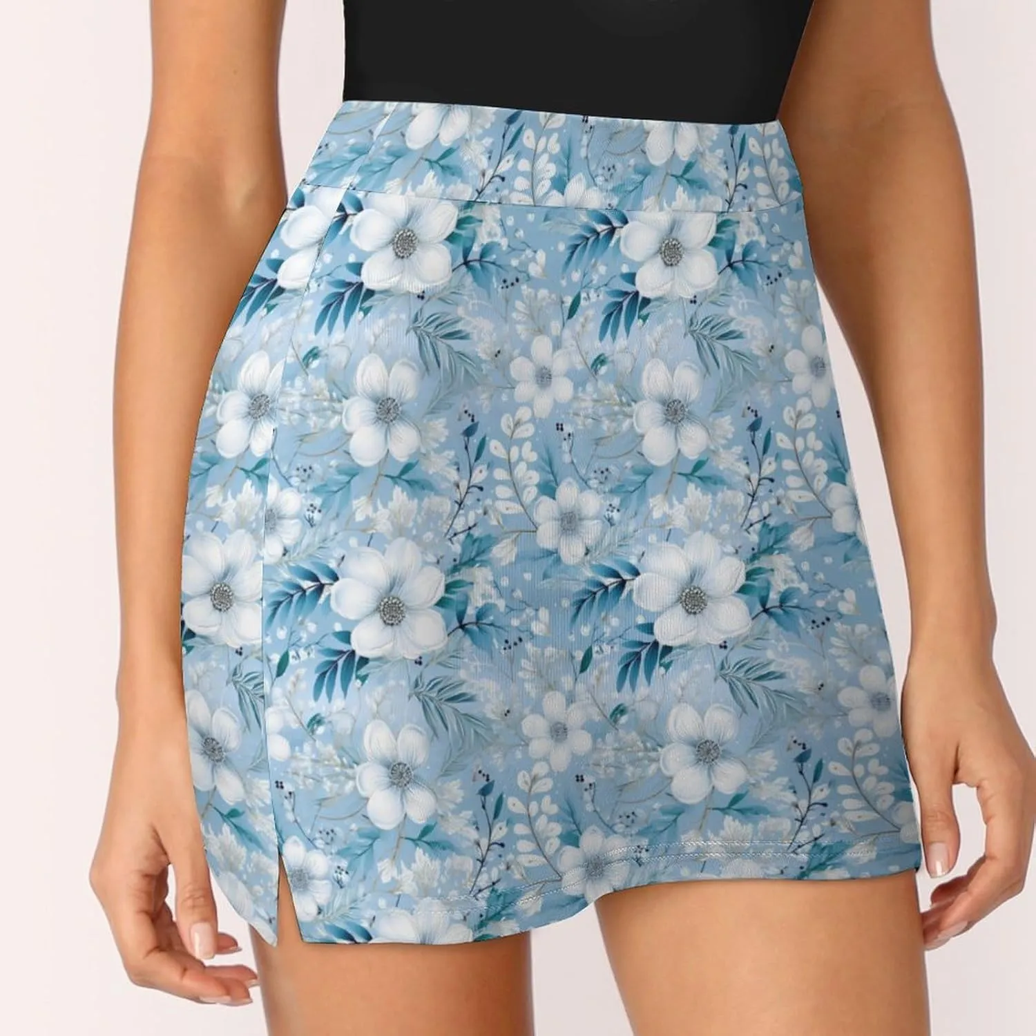 Cute White Polar Bear Women's Athletic Skirts Light Proof A-line Trouser Skirt with Shorts Pockets
