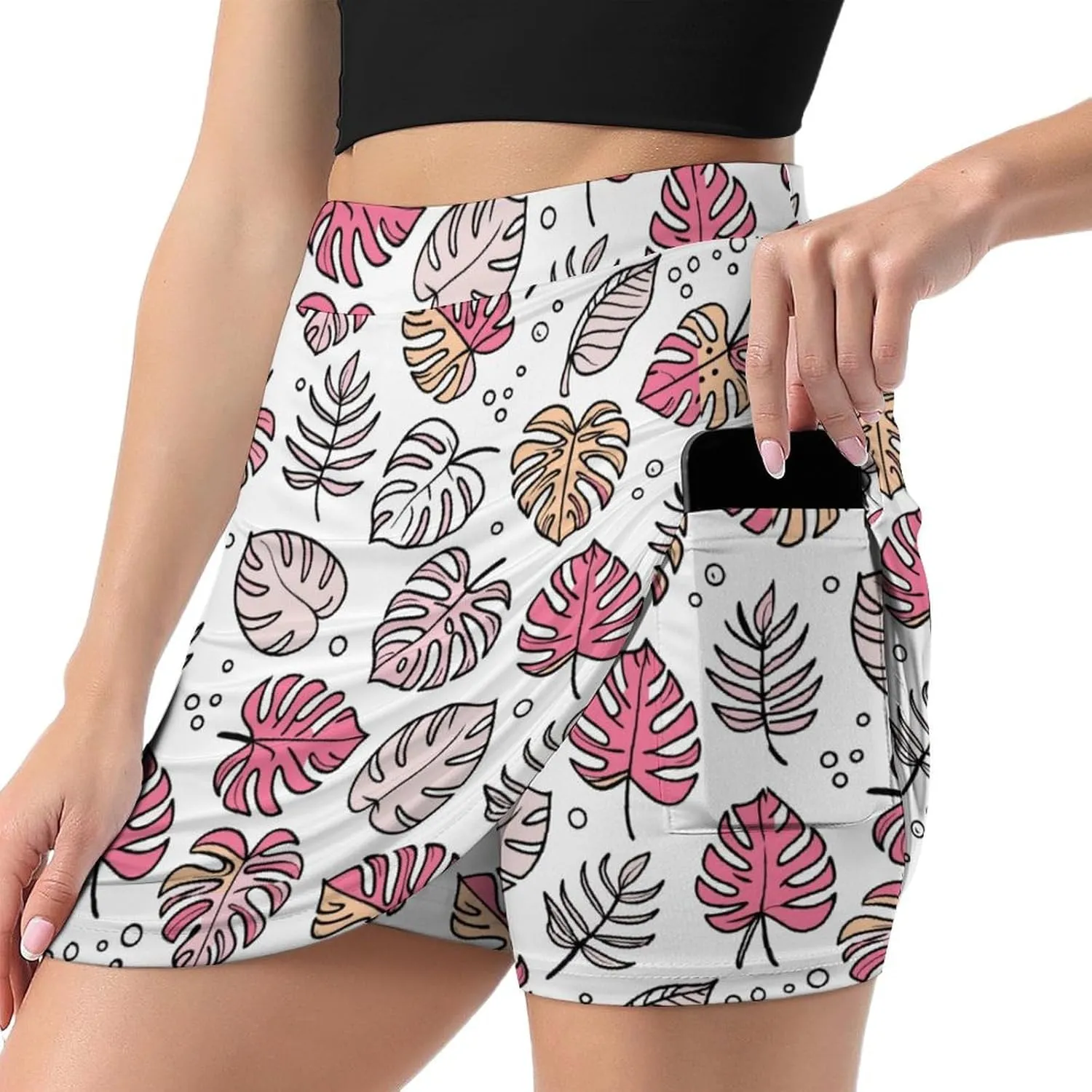 Cute White Polar Bear Women's Athletic Skirts Light Proof A-line Trouser Skirt with Shorts Pockets