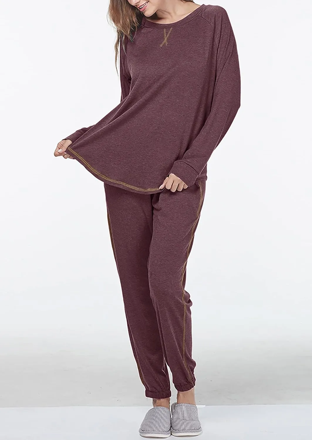 Cysincos Womens Sweatsuits 2 Piece Outfit Sweatpants Loungewear Jogger Pajama Set Long Sleeve Pullover Drawstring Pants