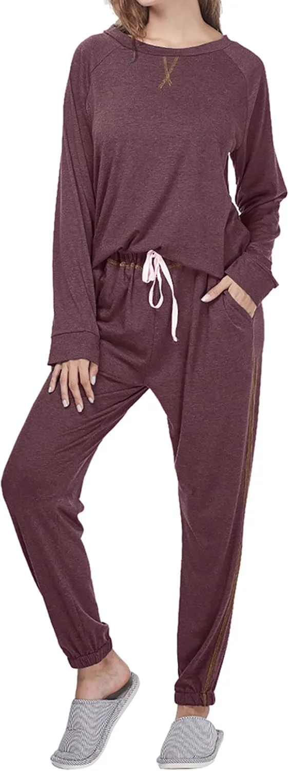 Cysincos Womens Sweatsuits 2 Piece Outfit Sweatpants Loungewear Jogger Pajama Set Long Sleeve Pullover Drawstring Pants