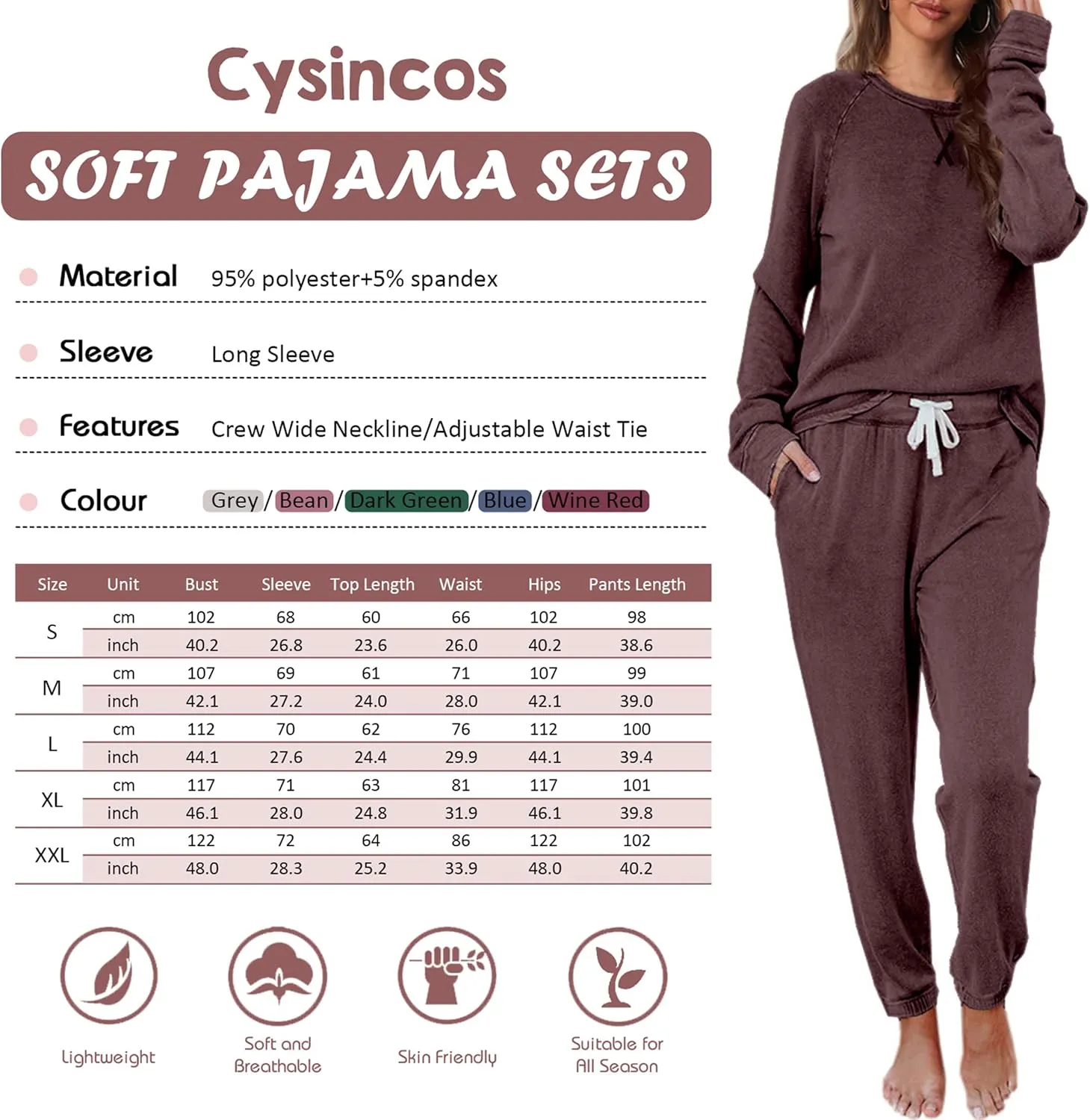 Cysincos Womens Sweatsuits 2 Piece Outfit Sweatpants Loungewear Jogger Pajama Set Long Sleeve Pullover Drawstring Pants