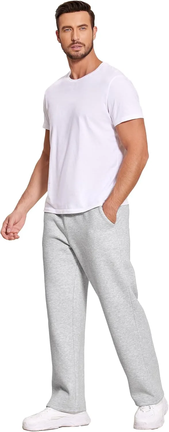 Deyeek Men's Fleece Lined Sweatpants Open Bottom Straight Leg Sweat Pants for Mens Loose Fit Joggers Sweatpants with Pockets