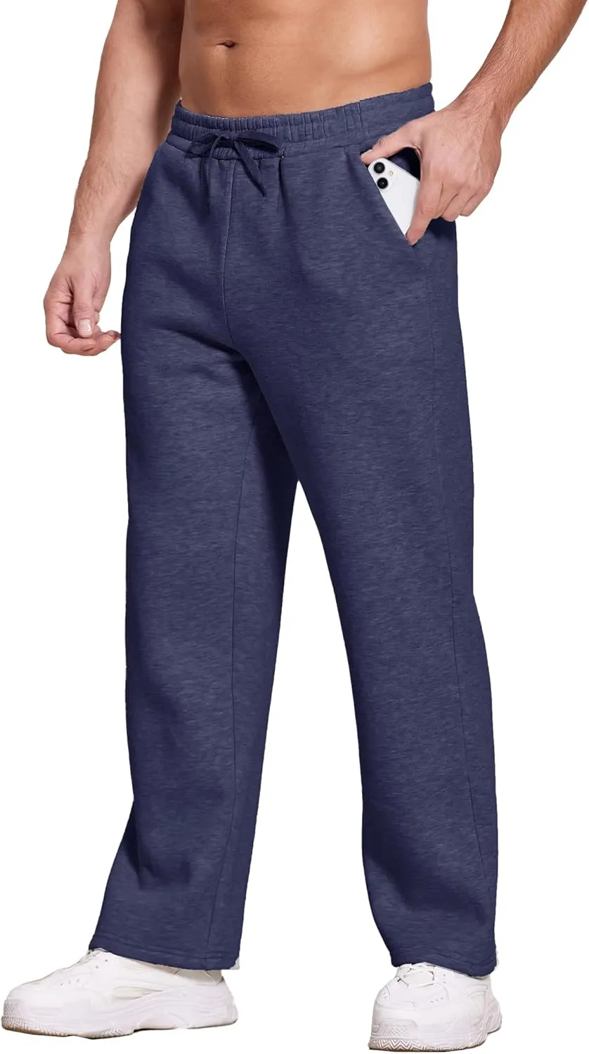 Deyeek Men's Fleece Lined Sweatpants Open Bottom Straight Leg Sweat Pants for Mens Loose Fit Joggers Sweatpants with Pockets