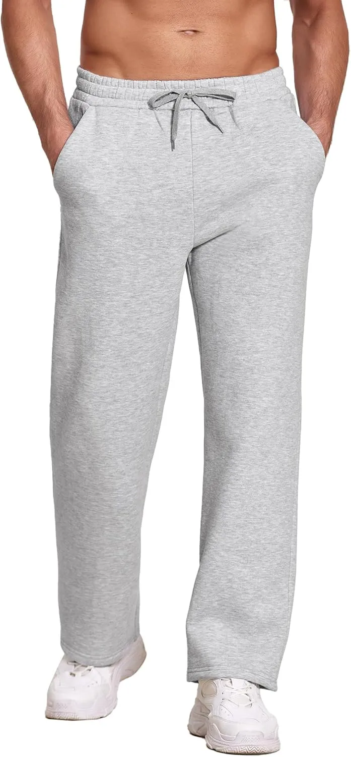 Deyeek Men's Fleece Lined Sweatpants Open Bottom Straight Leg Sweat Pants for Mens Loose Fit Joggers Sweatpants with Pockets