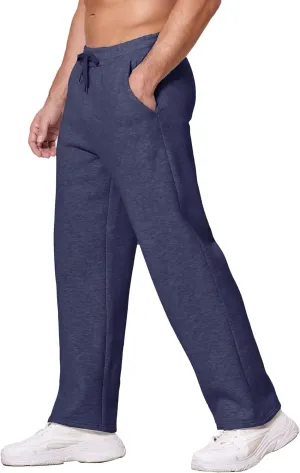 Deyeek Men's Fleece Lined Sweatpants Open Bottom Straight Leg Sweat Pants for Mens Loose Fit Joggers Sweatpants with Pockets