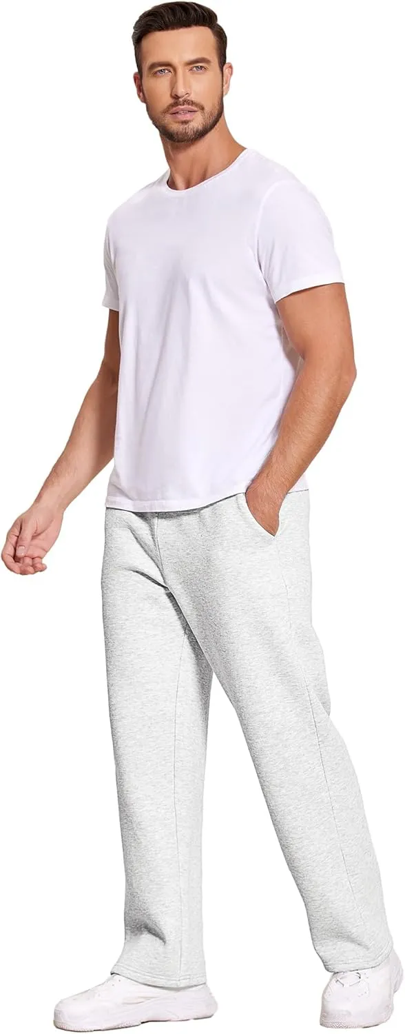 Deyeek Men's Fleece Lined Sweatpants Open Bottom Straight Leg Sweat Pants for Mens Loose Fit Joggers Sweatpants with Pockets
