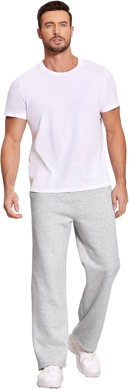Deyeek Men's Fleece Lined Sweatpants Open Bottom Straight Leg Sweat Pants for Mens Loose Fit Joggers Sweatpants with Pockets