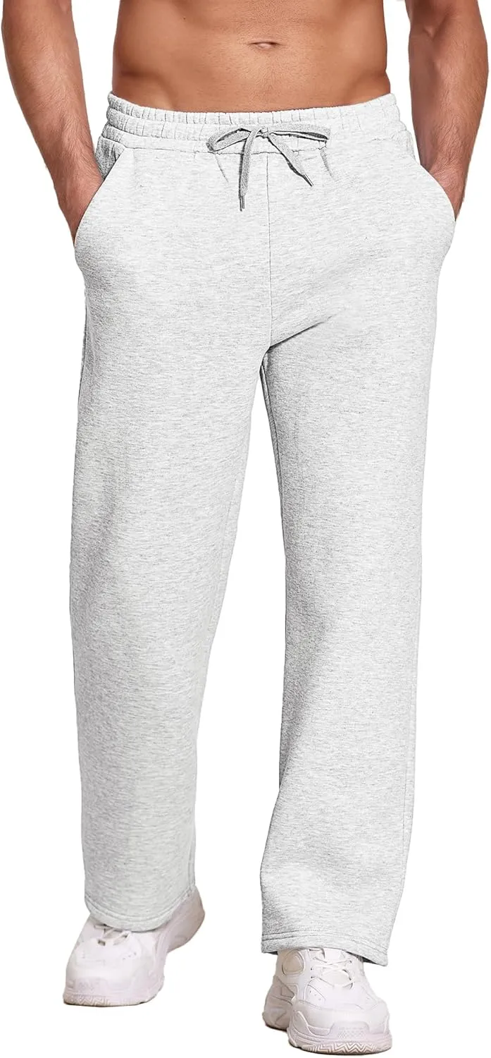 Deyeek Men's Fleece Lined Sweatpants Open Bottom Straight Leg Sweat Pants for Mens Loose Fit Joggers Sweatpants with Pockets
