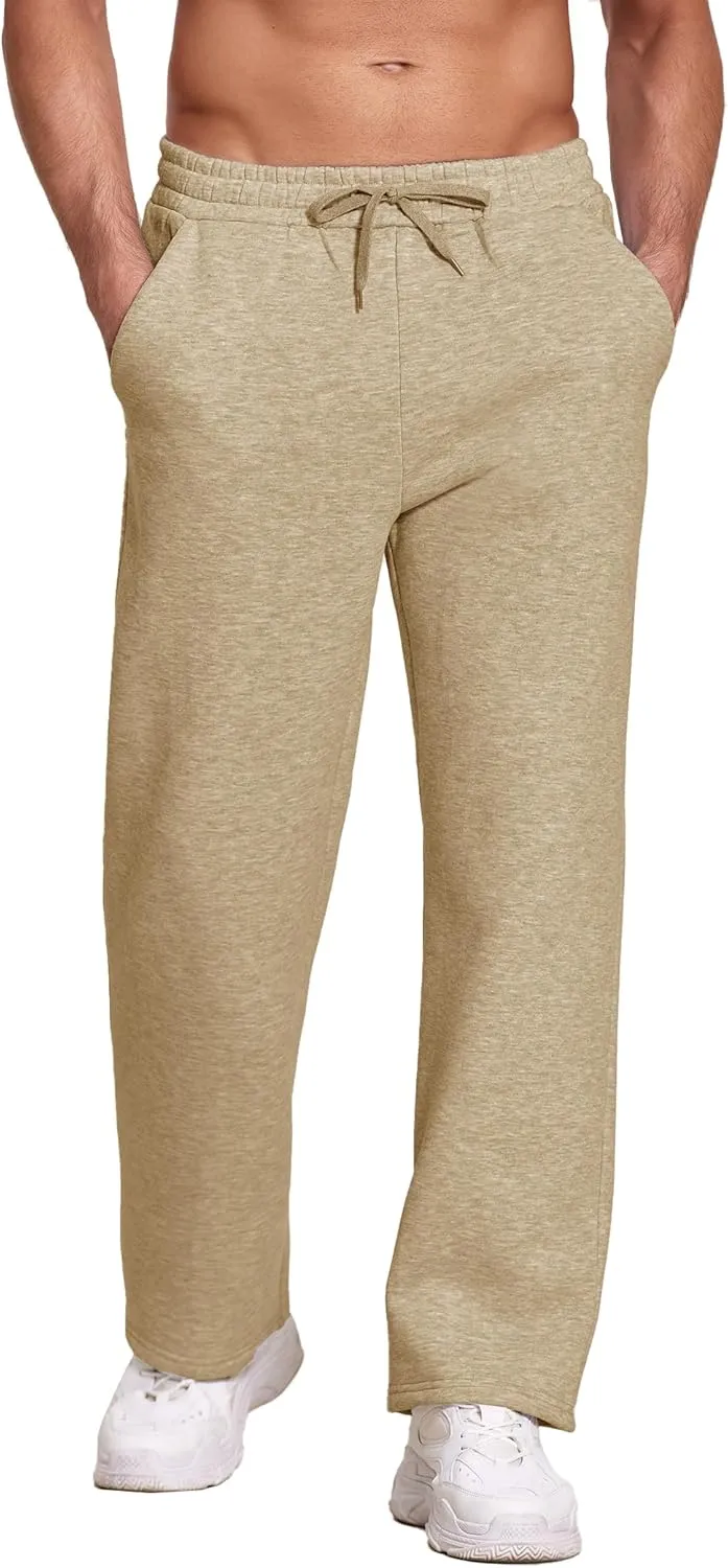 Deyeek Men's Fleece Lined Sweatpants Open Bottom Straight Leg Sweat Pants for Mens Loose Fit Joggers Sweatpants with Pockets