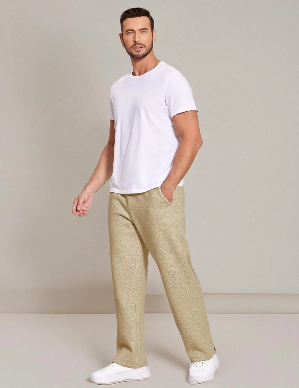 Deyeek Men's Fleece Lined Sweatpants Open Bottom Straight Leg Sweat Pants for Mens Loose Fit Joggers Sweatpants with Pockets