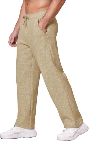 Deyeek Men's Fleece Lined Sweatpants Open Bottom Straight Leg Sweat Pants for Mens Loose Fit Joggers Sweatpants with Pockets