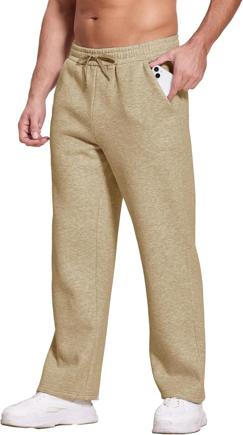 Deyeek Men's Fleece Lined Sweatpants Open Bottom Straight Leg Sweat Pants for Mens Loose Fit Joggers Sweatpants with Pockets