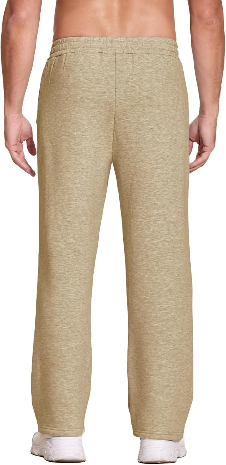 Deyeek Men's Fleece Lined Sweatpants Open Bottom Straight Leg Sweat Pants for Mens Loose Fit Joggers Sweatpants with Pockets