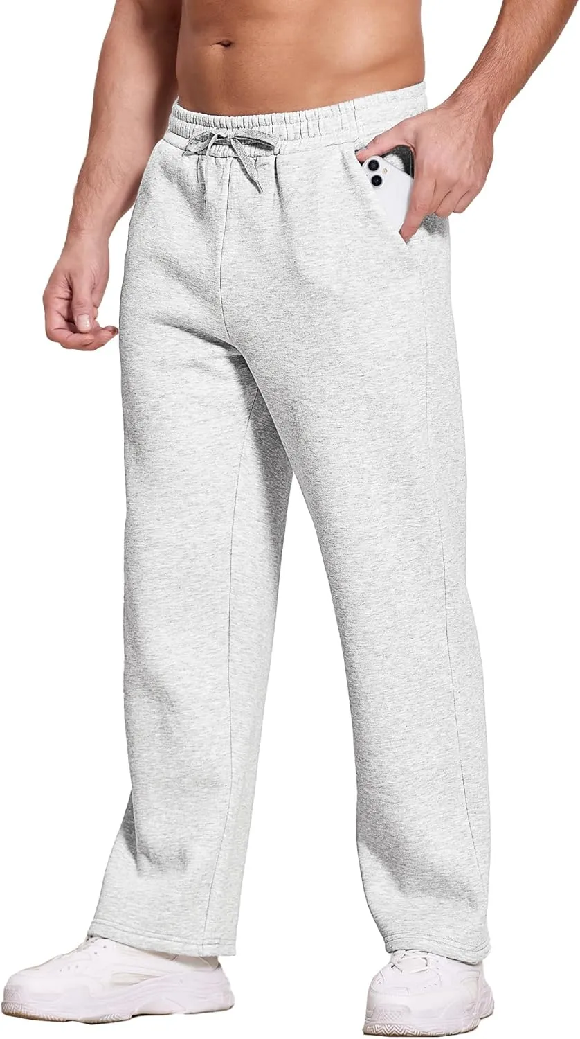 Deyeek Men's Fleece Lined Sweatpants Open Bottom Straight Leg Sweat Pants for Mens Loose Fit Joggers Sweatpants with Pockets
