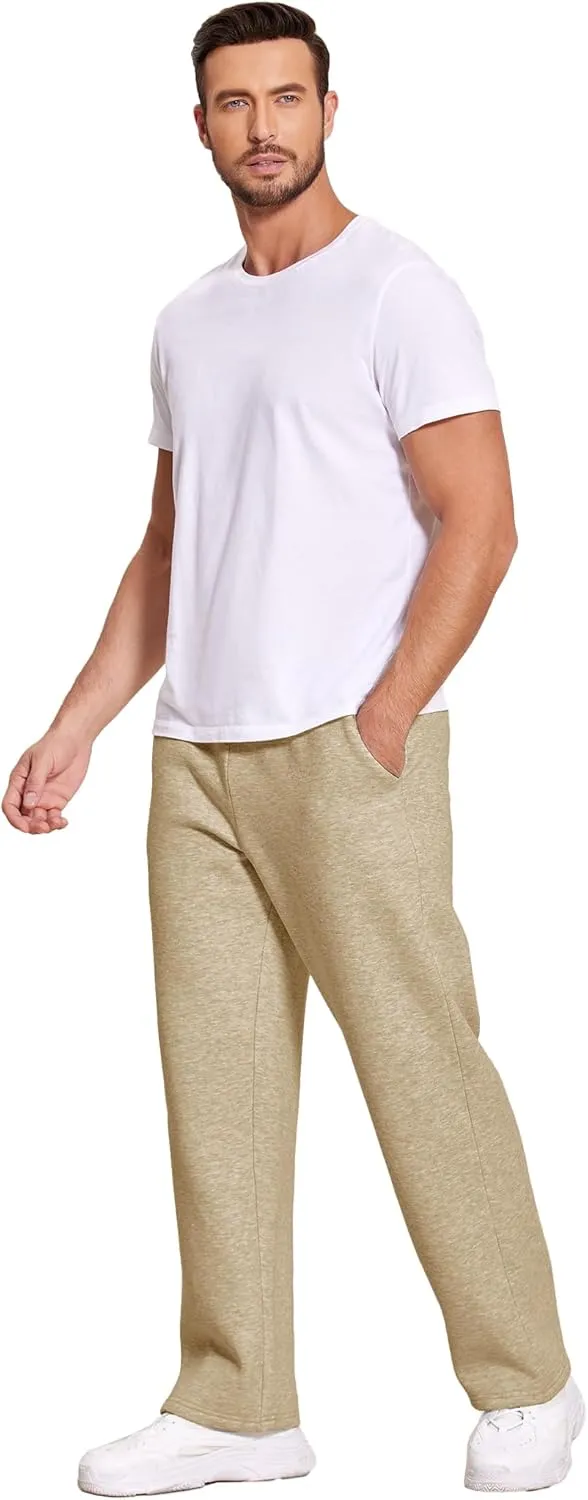 Deyeek Men's Fleece Lined Sweatpants Open Bottom Straight Leg Sweat Pants for Mens Loose Fit Joggers Sweatpants with Pockets