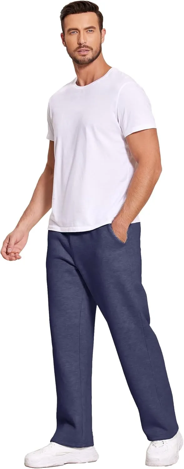 Deyeek Men's Fleece Lined Sweatpants Open Bottom Straight Leg Sweat Pants for Mens Loose Fit Joggers Sweatpants with Pockets