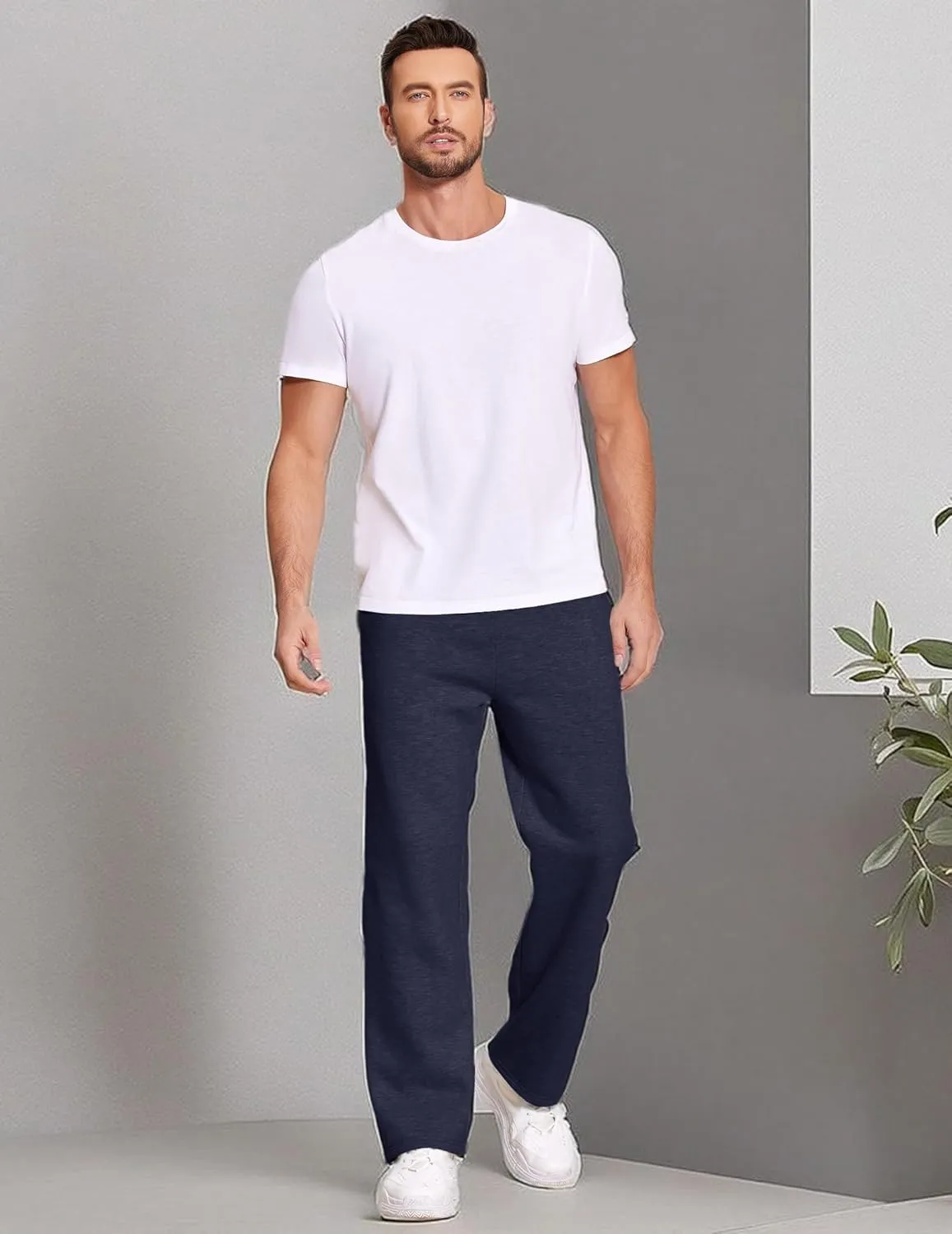 Deyeek Men's Fleece Lined Sweatpants Open Bottom Straight Leg Sweat Pants for Mens Loose Fit Joggers Sweatpants with Pockets