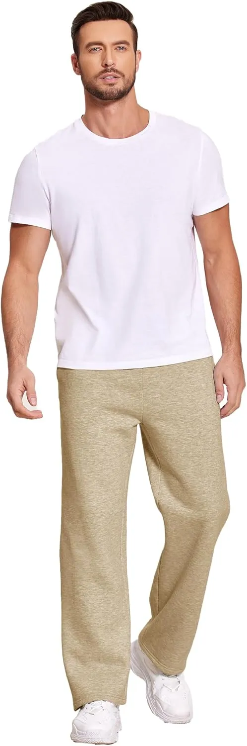 Deyeek Men's Fleece Lined Sweatpants Open Bottom Straight Leg Sweat Pants for Mens Loose Fit Joggers Sweatpants with Pockets