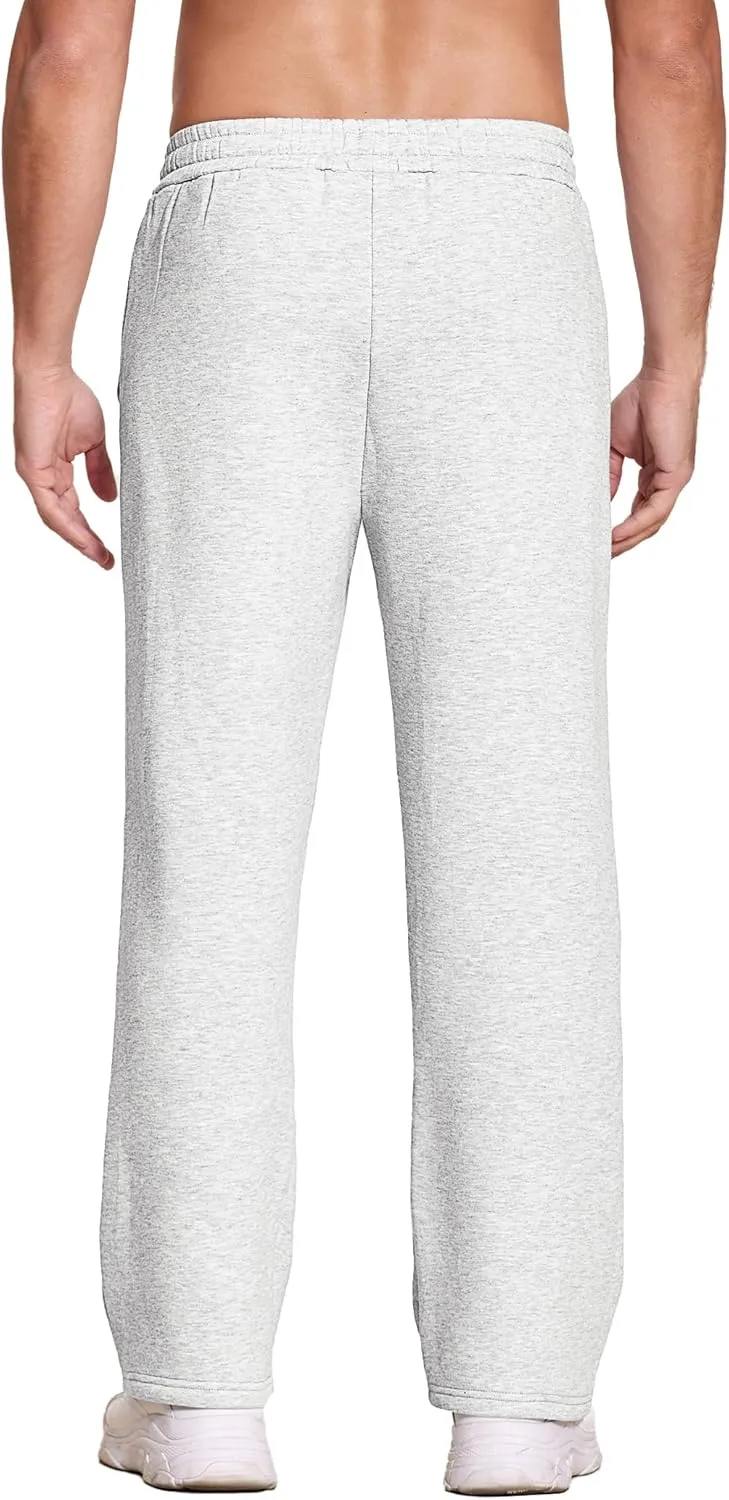 Deyeek Men's Fleece Lined Sweatpants Open Bottom Straight Leg Sweat Pants for Mens Loose Fit Joggers Sweatpants with Pockets