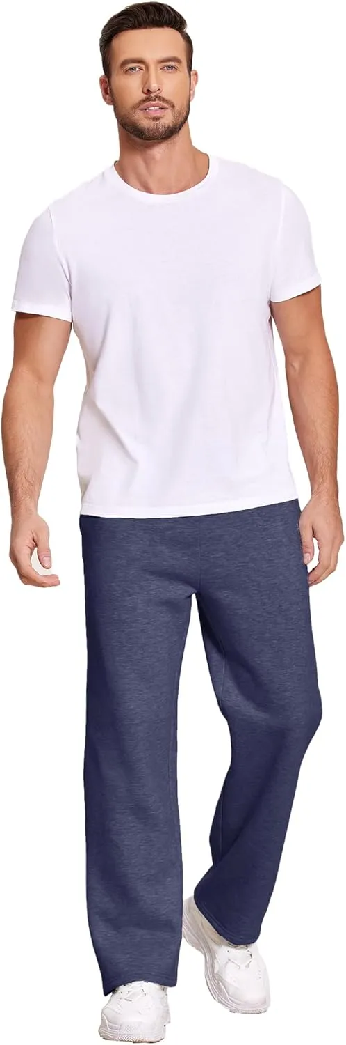 Deyeek Men's Fleece Lined Sweatpants Open Bottom Straight Leg Sweat Pants for Mens Loose Fit Joggers Sweatpants with Pockets