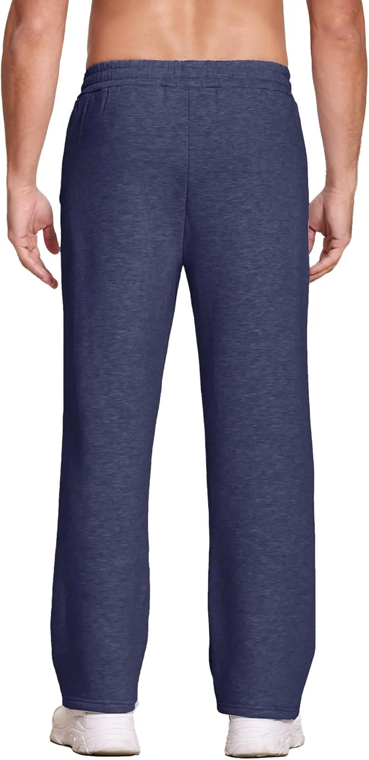 Deyeek Men's Fleece Lined Sweatpants Open Bottom Straight Leg Sweat Pants for Mens Loose Fit Joggers Sweatpants with Pockets