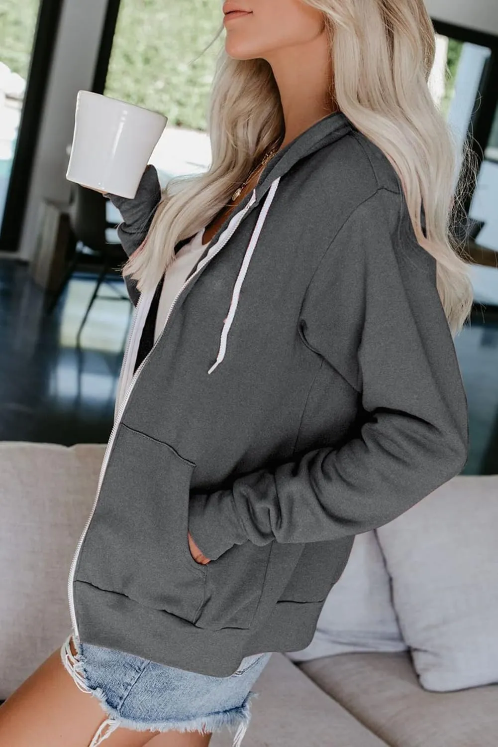 Dokotoo Women's Full Zip Up Hoodie Long Sleeve Hooded Sweatshirts Pockets Jacket Coat for Women