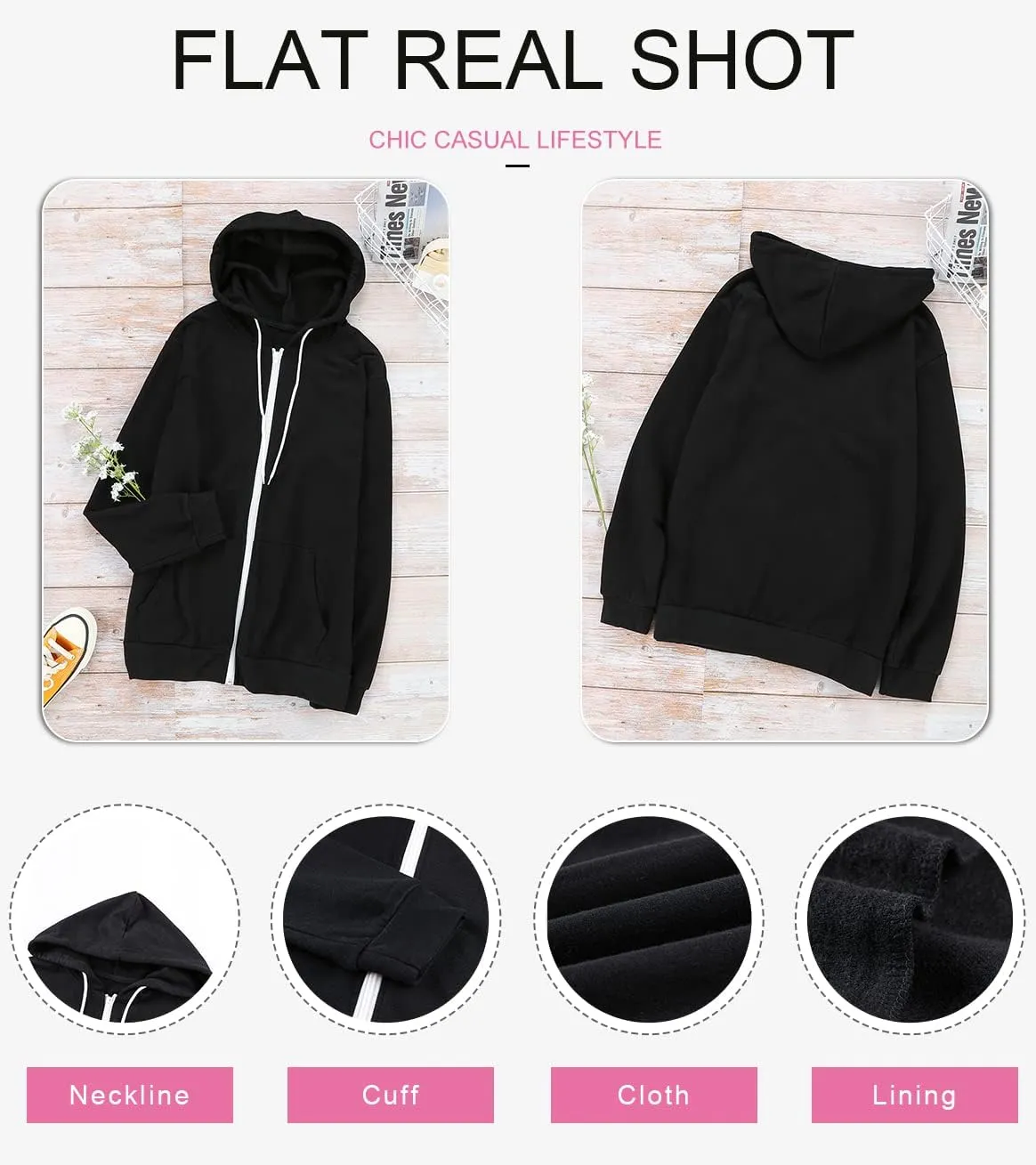 Dokotoo Women's Full Zip Up Hoodie Long Sleeve Hooded Sweatshirts Pockets Jacket Coat for Women