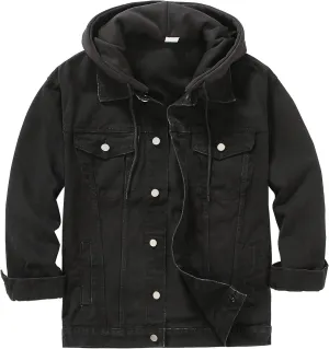 DOSLAVIDA Men's Distressed Denim Jacket Unisex Button Down Jean Coat Casual Long Sleeve Trucker Hooded Jackets Outwear