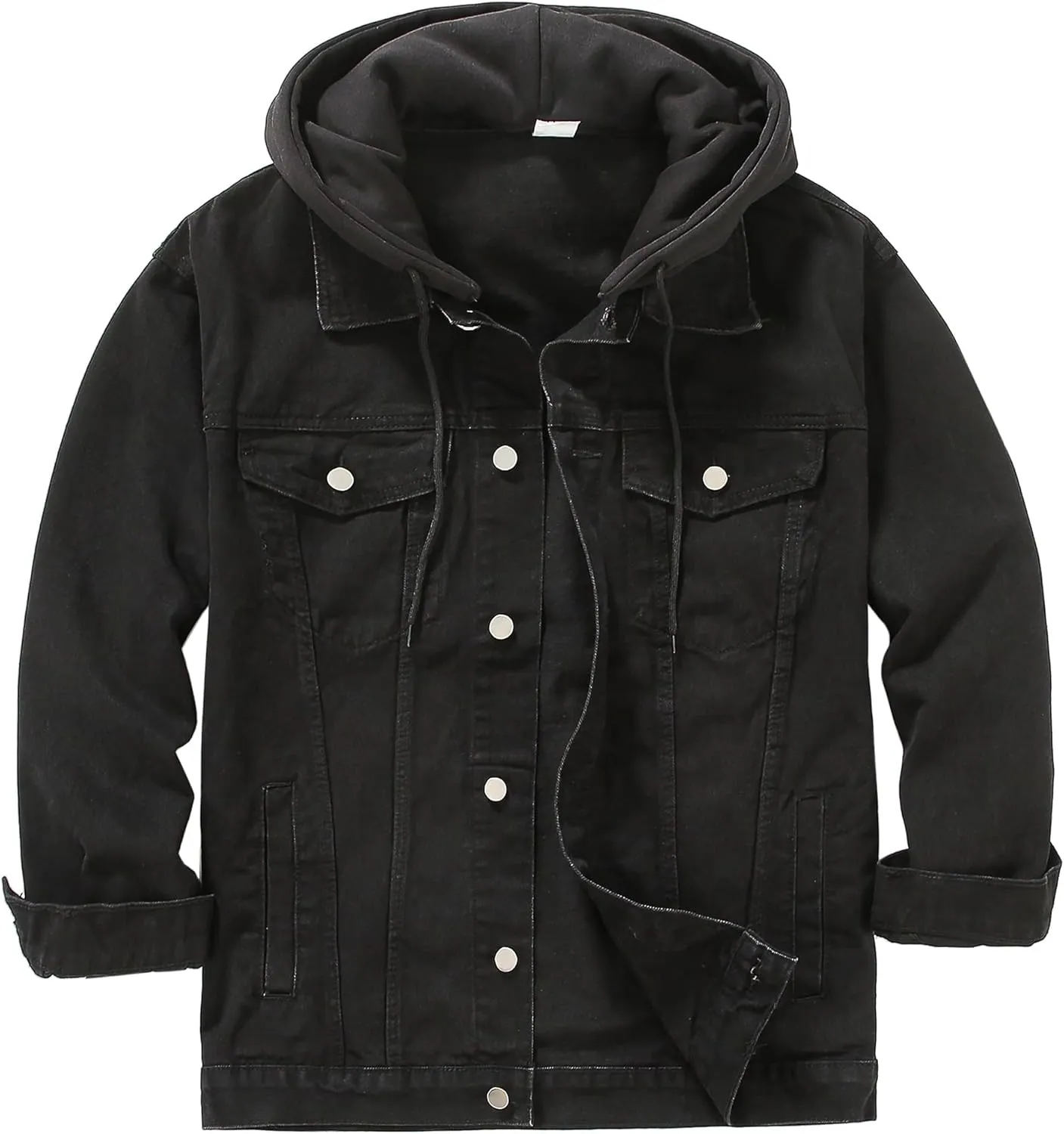 DOSLAVIDA Men's Distressed Denim Jacket Unisex Button Down Jean Coat Casual Long Sleeve Trucker Hooded Jackets Outwear