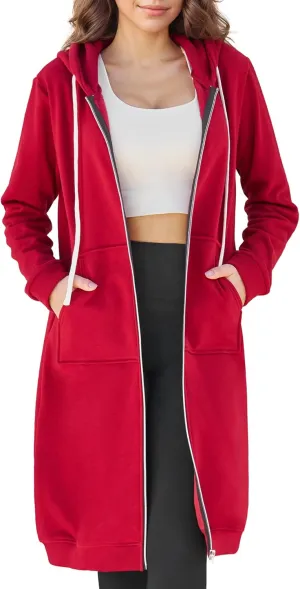 DUOYANGJIASHA Womens Hoodies Fashion Sweatshirts: Full Zip Up Winter Fleece Pullover Hoodies Fall Long Jackets with Pockets