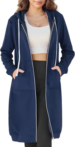 DUOYANGJIASHA Womens Hoodies Fashion Sweatshirts: Full Zip Up Winter Fleece Pullover Hoodies Fall Long Jackets with Pockets